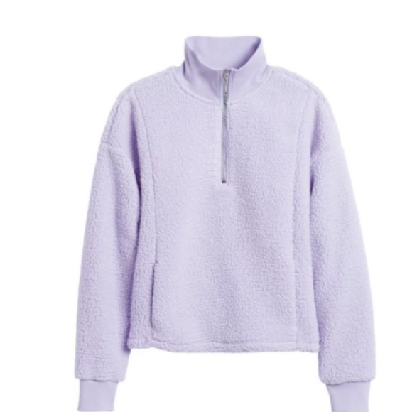 Banana Republic Lavender LuxeSpun Half Zip Sherpa Pullover medium - Picture 1 of 7
